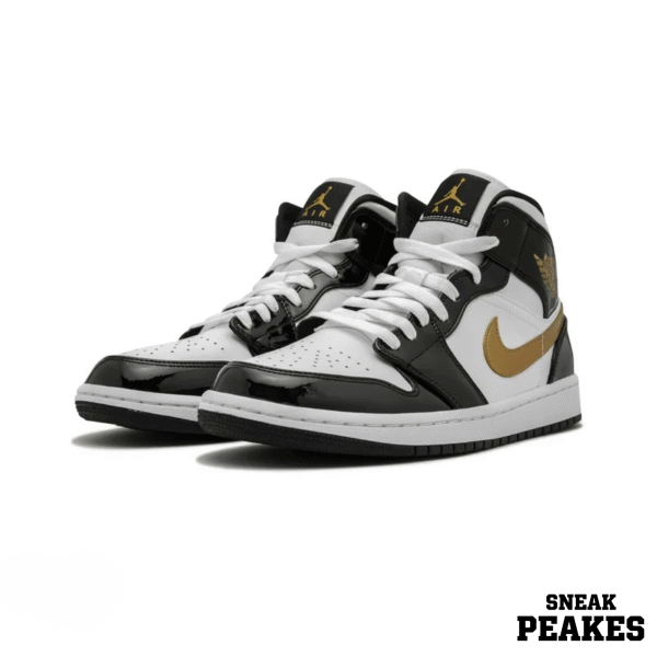 AIR JORDAN 1 MID PATENT BLACK WHITE GOLD
